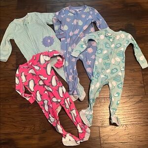 Lot of 4 Carter Kids One Piece Pajama Set - Pink, Blue, Green
